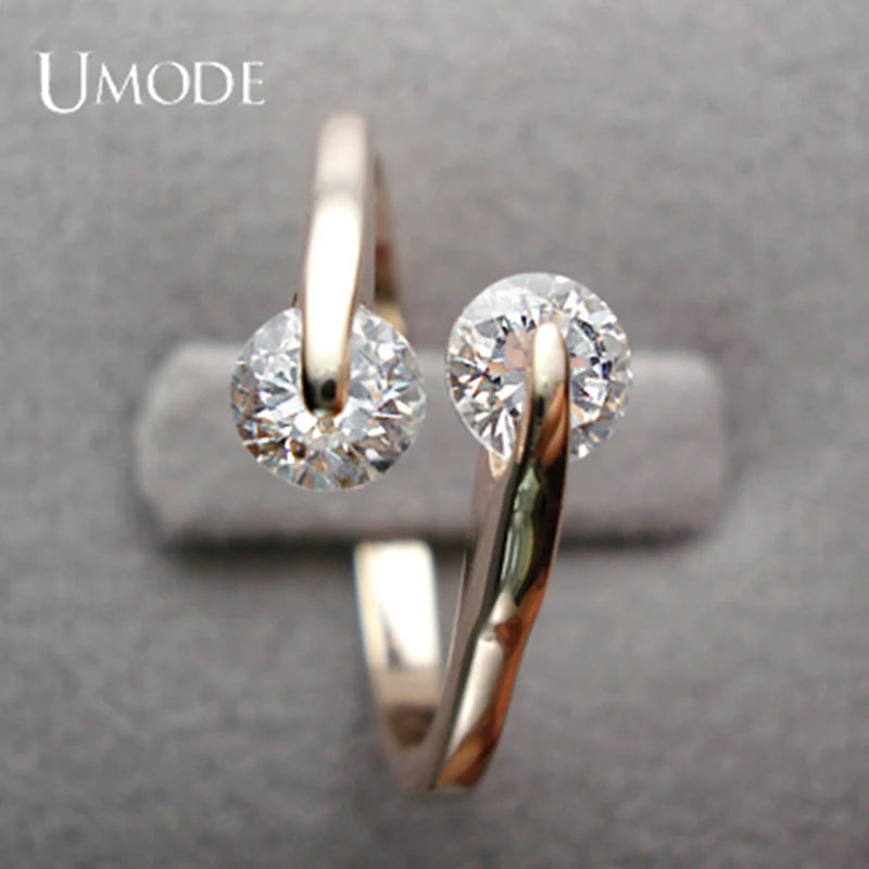 UMODE Rose Gold Color Fashion Design Twin Zircon CZ Cubic Zirconia Engagement Rings for Woman JR0013A UMODE Rose Gold Color Fashion Design Twin Zircon CZ Cubic Zirconia Engagement Rings for Woman JR0013A
